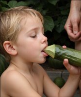 boy sucking a cucumber
