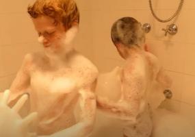 two boys bath time spycam