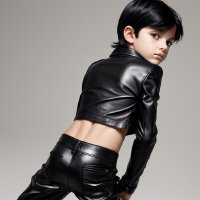 AI boy kid wearing  leather pant