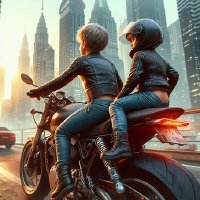 AI Kids boys Girls wearing leather pant on motorbike