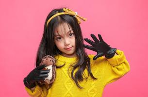 Young girls in leather gloves 4